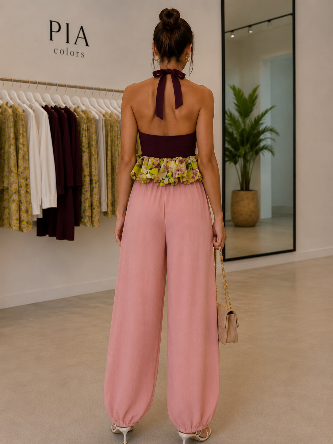 Zoe Bubble Peplum & Mesh Pant Set